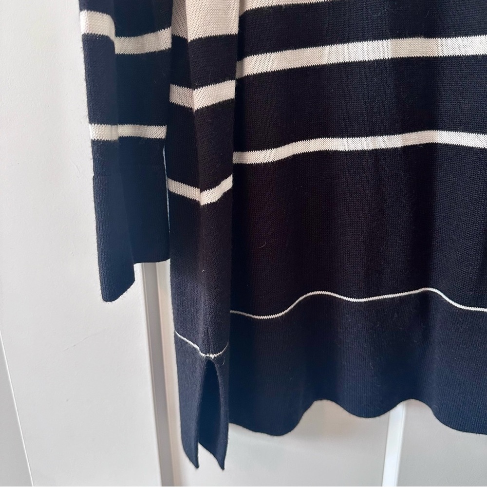 J.Jill Black White Striped Tunic Sweater Long Sleeve Wool Blend Size XL - Picture 2 of 7